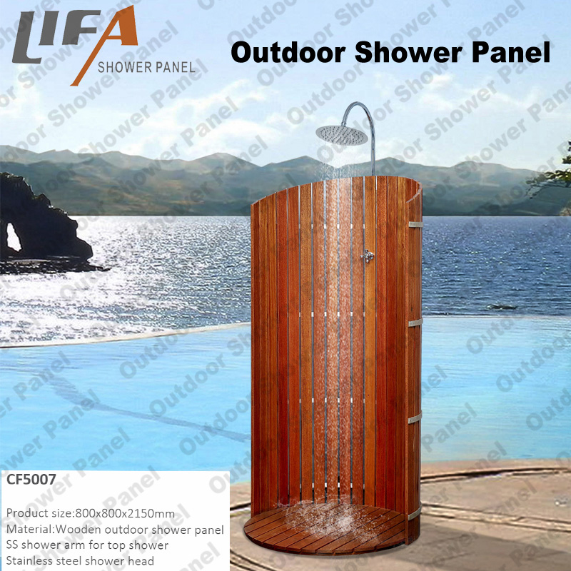 painel de chuveiro exterior CF5007, painel de chuveiro exterior de madeira, painel de chuveiro de jardim, chuveiro exterior de pé livre