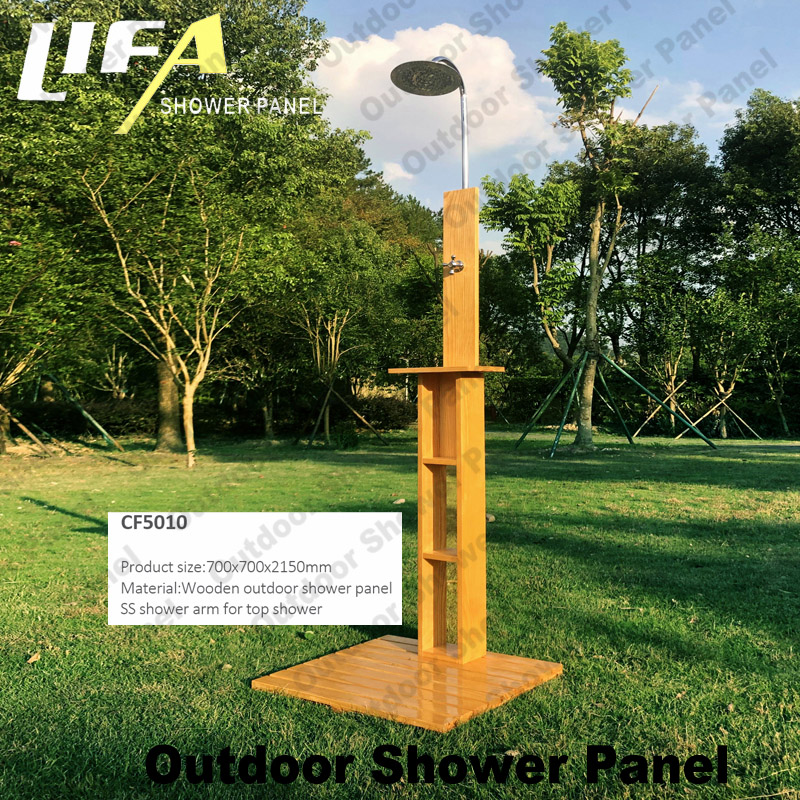 painel de chuveiro exterior CF5010, painel de chuveiro exterior de madeira, painel de chuveiro de jardim, chuveiro exterior de pé livre